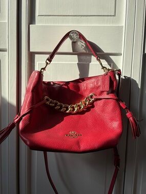 COACH Andy Red Leather with Gold Chain Detail